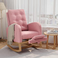 GarveeHome Nursery Rocking Chair with Adjustable Footrest Teddy Fleece Upholstery Sturdy Wooden Legs &amp High Backrest Comfortable Glider Rocking Chair for Living Room or Bedroom Pink