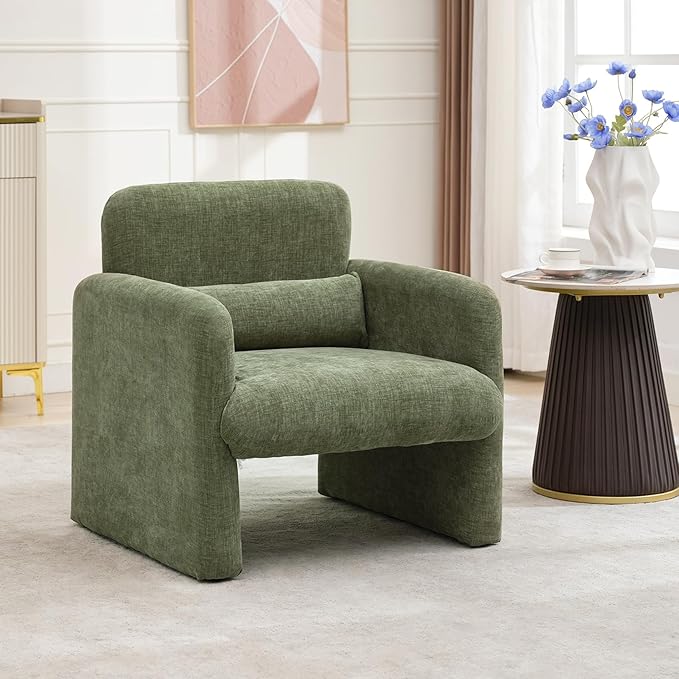GarveeHome Accent Chair with Arms Modern Chenille Fabric Living Room Chair28.5 X 27 in Comfy Accent Chair Upholstered Armchair Leisure Single Sofa Chair for Bedroom Office ApartmentGreen
