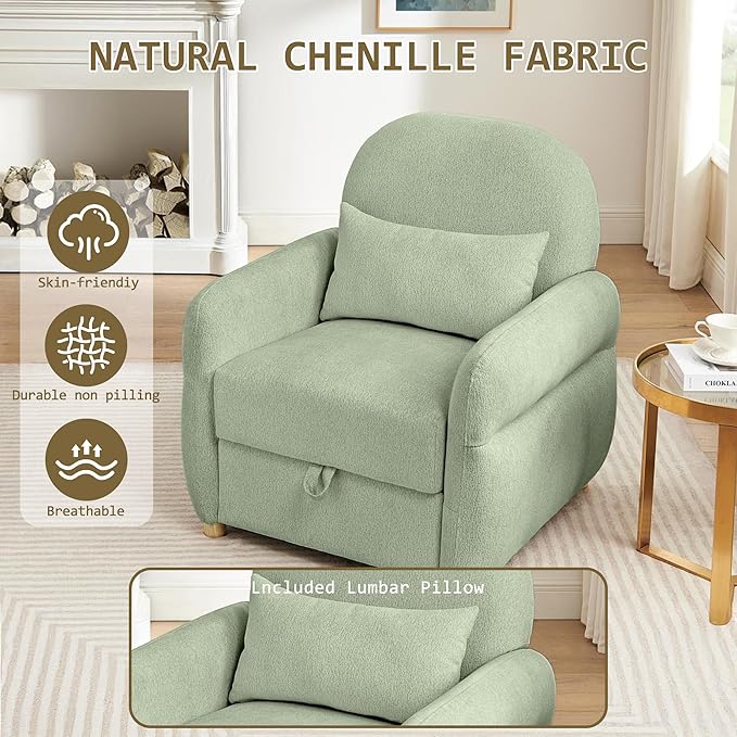 33.5 Accent Chair with Seat Storage Modern Reading Chair Accent Chairs for Living Room Armchair BedroomApartment (Light Green 33.5)