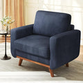 38.5 Dark Blue Corduroy Accent Chair Comfy Deep Seat Armchair with Spring Cushion Modern Reading Sofa for Living Room Bedroom