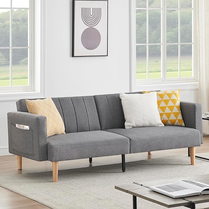IDEALHOUSE 2024 New Futon Linen Sofa Bed - Compact and Stylish Sofa for Small Spaces - Foldable Double Sofa Furniture for Living Room Bedroom Dormitory - Linen