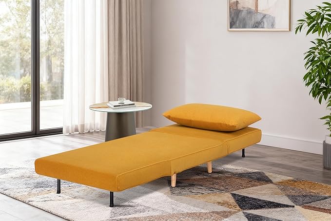 3 in 1 Sleeper Chair Bed Foldable Convertible Chair with Thickened Cushion and Sponge OTE Chenille Fabric Adjustable Backrest Upholstered Accent Sofa for Apartment/Bedroom/Office - Orange Brown