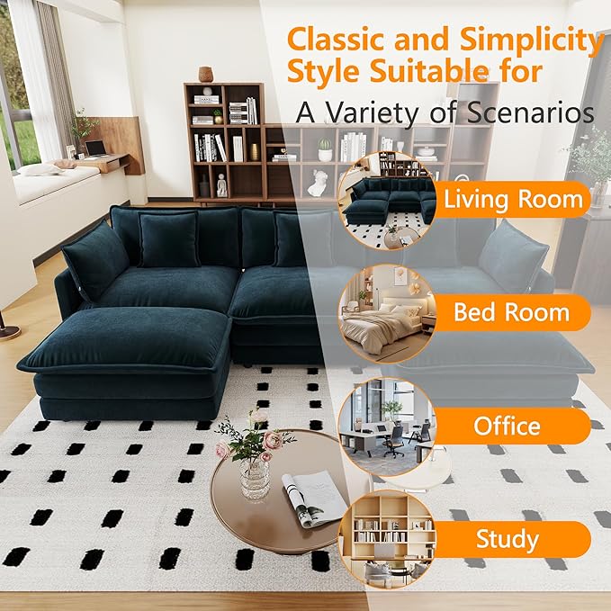 76.7 Chenille Modular Sectional Sofa Comfy Cloud Couch Sectional Sofa Modern Deep Seat Loveseat Sofa for Living Room Bedroom Apartment (Blue 76.7Inch-L Shape)