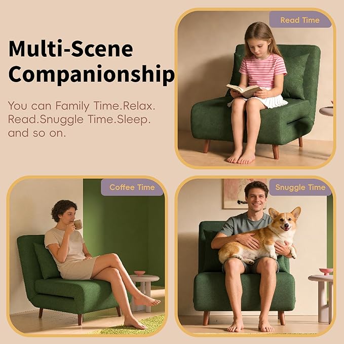 Convertible Sleeper Chair 3 in 1 Folding Single Chair Sleep Turns into Bed Sofa Bed for Adults Foldable Twin Chaise Lounge for Living Room Bedroom Sturdy Wood Frame and Easy Assembly