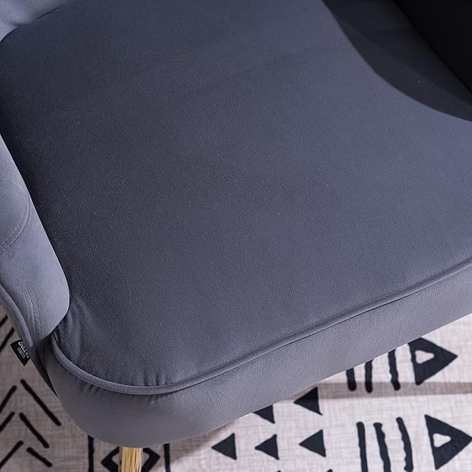 Modern Ergonomics Soft Velvet Fabric Material Armchair Accent Chair with Gold Legs Coffee Table Side Chair Comfy Upholstered Arm Chair for Indoor Home Living Room Bedroom (Grey)