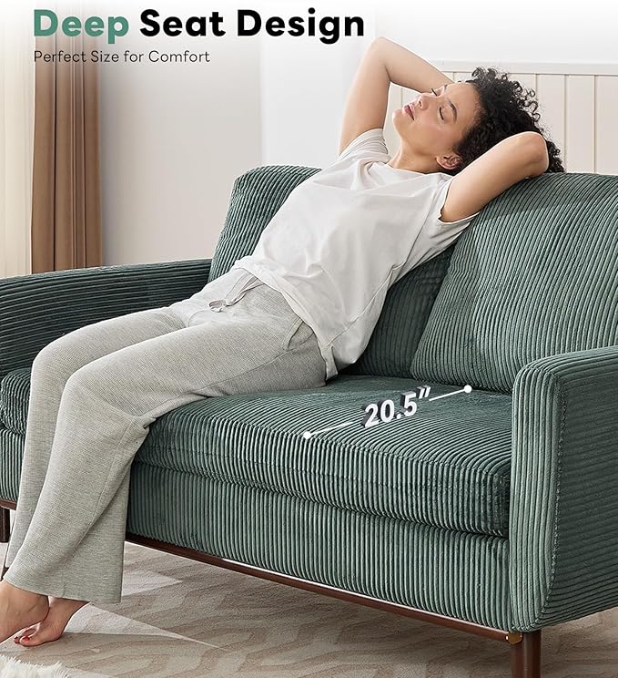 Tbfit 65 Corduroy Love Seat with Spring Cusions Mid Century Modern Loveseat Sofa for Livingroom &amp Bedroom Comfy Upholstered Small Couch