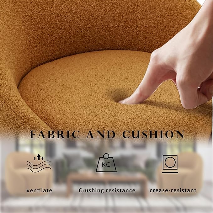 Swivel Barrel Accent Chair 360° Small Round Sofa Chair Comfy Modern Reading Armchair for Living Room Bedroom (Boucle Rusted Orange Set of 2)