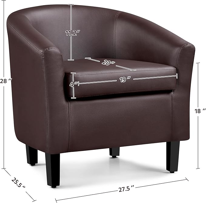 Yaheetech PU Leather Accent Chairs Modern Barrel Chairs Side Chairs Comfy Club Chairs with Soft Padded 2 Chairs for Living Room/Bedroom/Reading Room Espresso Set of 2