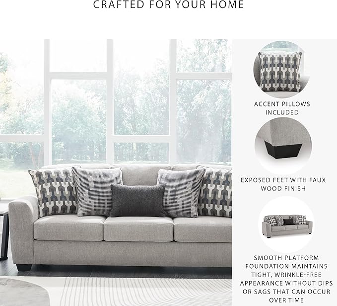 Signature Design by Ashley Avenal Park Casual Sofa with 5 Toss Pillows Light Gray