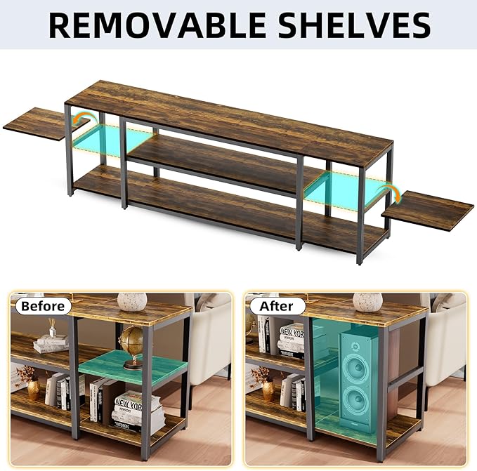 Aquzee 85 inch TV Stand Entertainment Center for 70 75 80 85 TV 75.2 Wide Wood Television Console Table for Living Room Bedroom Gaming Room Rustic Brown