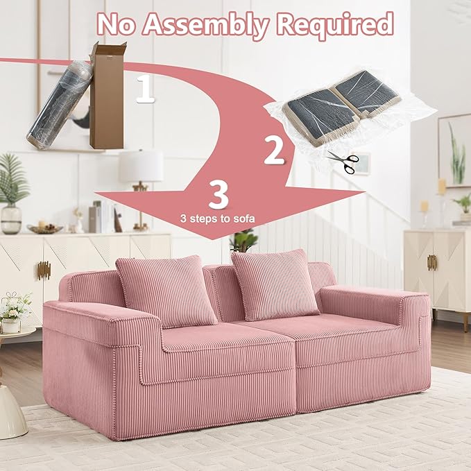 81.1 2-Seater Modular Loveseat SofaCorduroy Boneless Sectional CouchDeep Seat Comfy Cloud Couch Sofa for Living Room BedroomNo Assembly Required