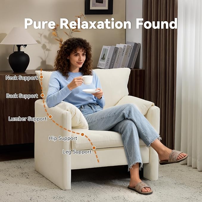 Chenille Oversized Armchair Set of 2 Wide Accent Chair for Living Room Bedroom Modern Upholstered Lounge Chair Mid-Century Reading Chair Comfy Single Sofa Chair Beige