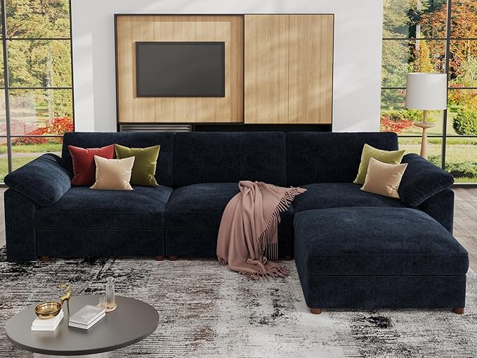 EASE MOOSE Sectional Modular SofaFSC Certified Oversized L Shape Sectional Couch Wide Deep seat Sectional SofaBlue