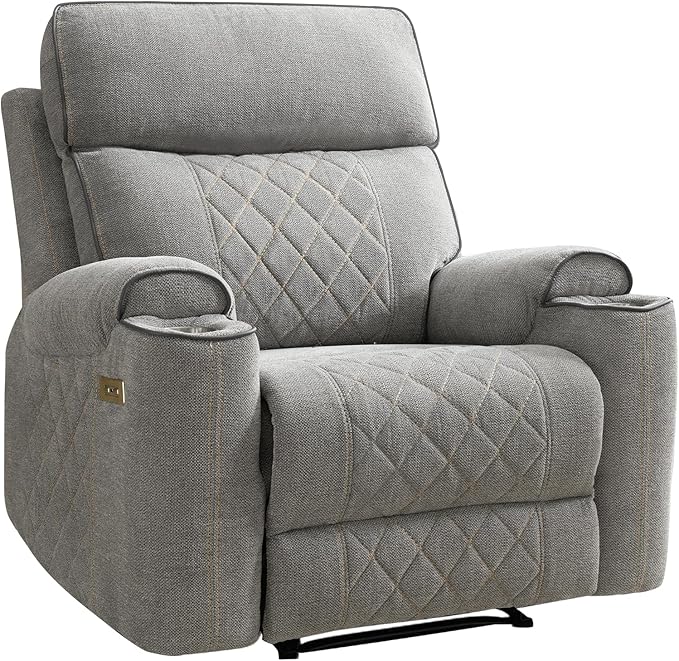 EBELLO Electric Recliner Chair Soft Fabric Power Reclining Chair with Cup Holders USB Charging Ports for Living Room Bedroom and Meeting Room Light Grey