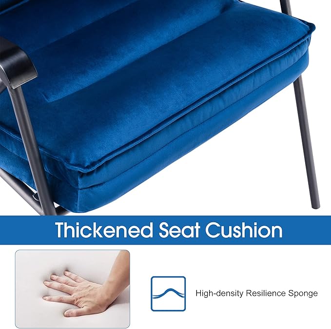 MCombo Modern Accent Chair Velvet Club Chair Upholstered Armchair for Small Space Living Room &amp Office Reception Fabric 4747 4750 (Chair Blue)