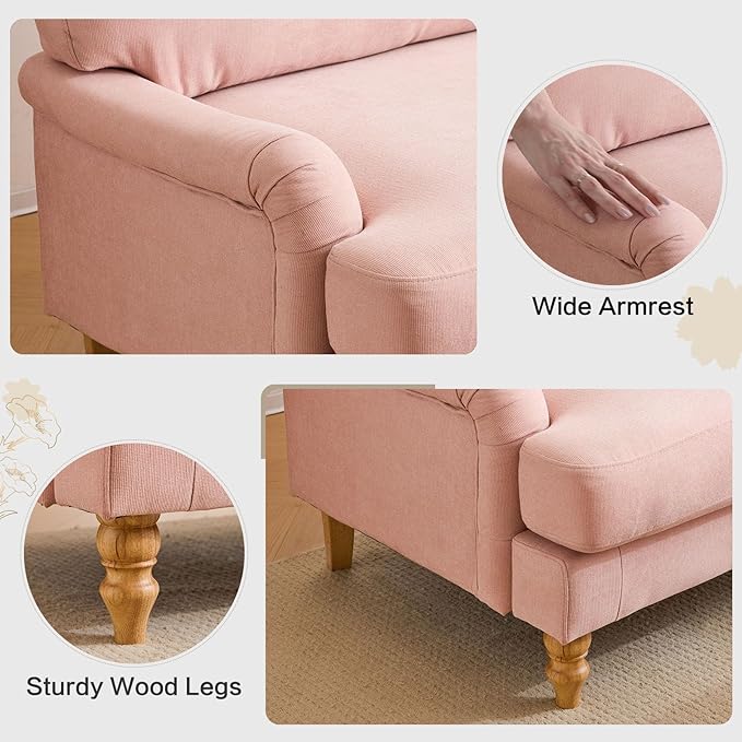 Bezseller Oversized Accent Chair Indoor 46 W Large Upholstered Single Sofa Chair and Wood Legs Big Comfy Armchair Leisure Lounge for Living Room Bedroom Apartment Reading Room(Pink)