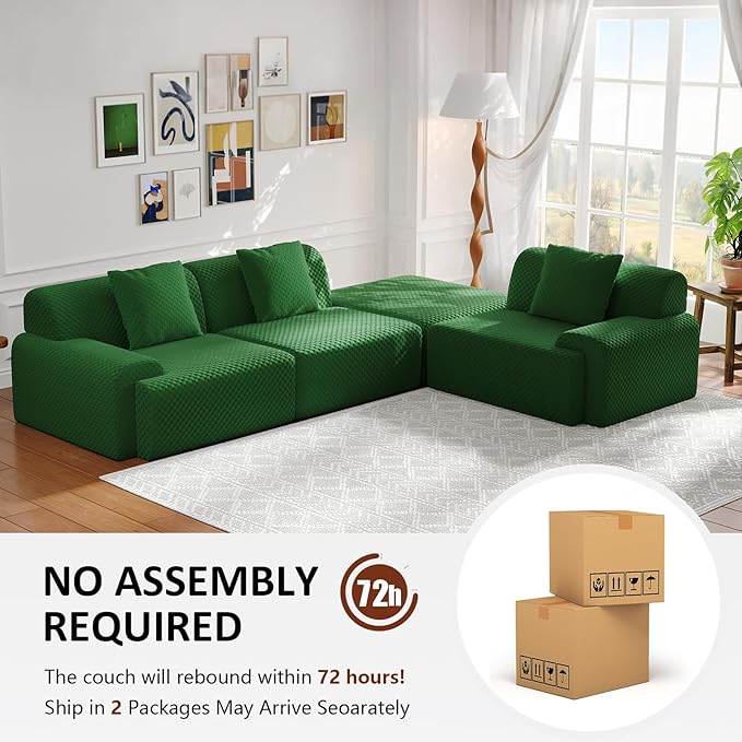 113 Modular Sectional Sofa Upholstered 3-Seater Sofa with Movable Ottoman Oversized 4-Seater Couch with 3 Throw Pillows High-Density Foam No Assembly Free Combinations