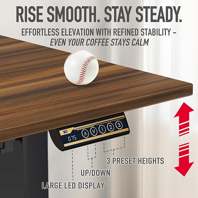 SHW 48-Inch Electric Height Adjustable Standing Desk with Drawer Memory Preset and Cable Management Tray Walnut