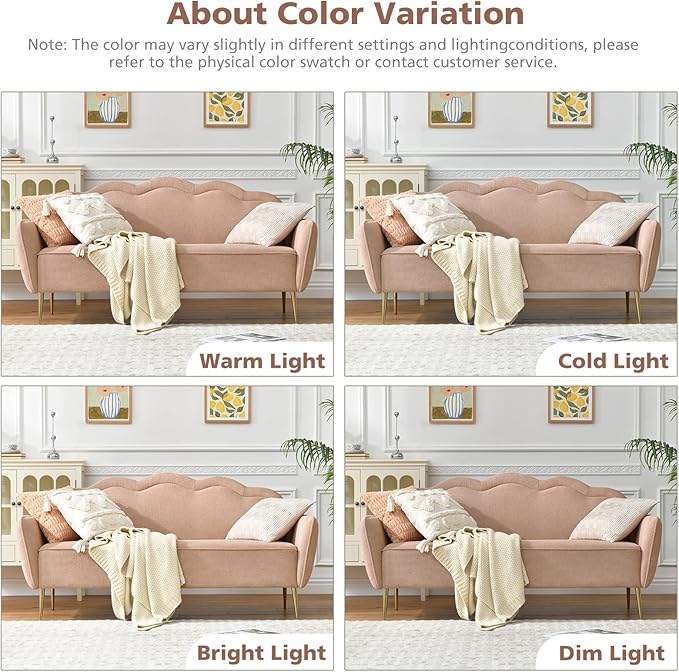 VELOCAVA 67 Loveseat Sofa Modern 2-Seater Upholstered Couch with Linen-Textured Fabric Curved Scalloped Back 7.87 Raised Legs for Living Room Apartment or Bedroom Pink