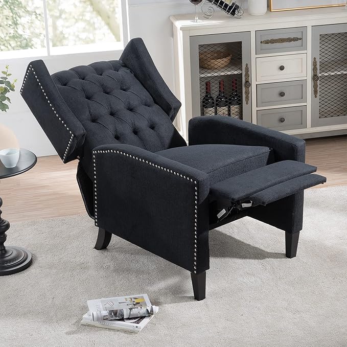Black Fabric Recliner Chair for Adults Accent Wingback Chair Mid-Century Modern Recliner Tufted Chairs Living Room Armchair for Bedrooms Reading Recliner 27 Wide