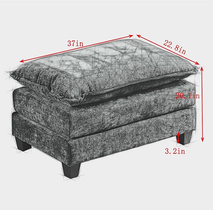 Aoowow Matching Ottomans for Cloud SofasModern Chenille Upholstered Ottoman for Living Room BedroomFluffy Footstool Extention for The Cloud CouchesSoft Comfy Cushioned Footrest (Blue Ottoman)