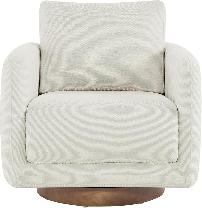 Modern Swivel Accent Chair 360° Rotating Round Barrel Armchair with Performance Fabric Upholstery for Living Room Bedroom Office Reading Nook SingleCream