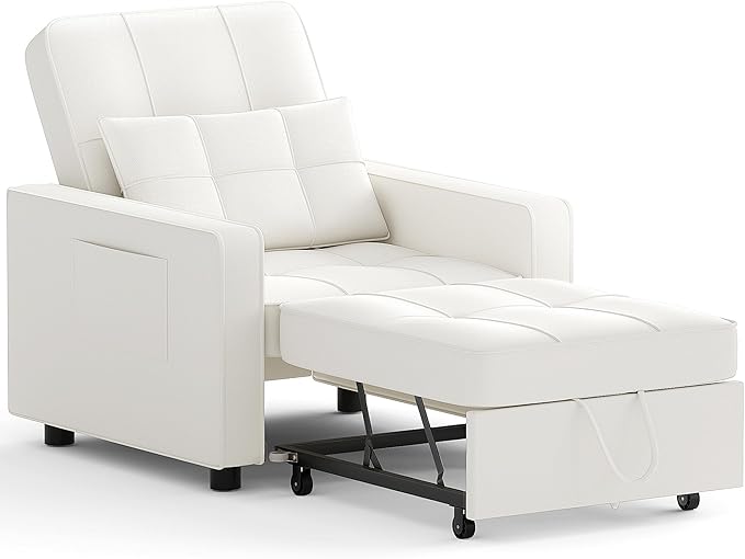 Flamaker Sofa Bed Sleeper Sofa 3-in-1 Adjustable Couch Bed with Modern Linen Fabric Convertible Sleeper Chair Couches for Living Room Apartment and Small Space (Bright White)