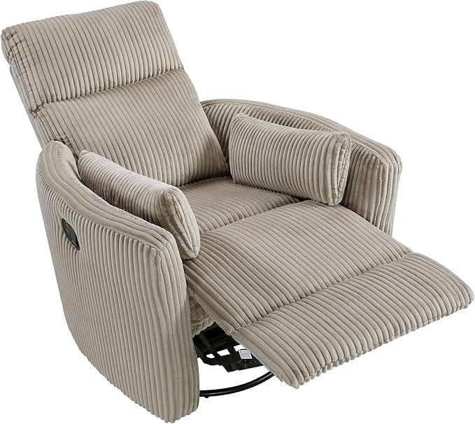 Lexicon Modern Swivel Glider Recliner Chair Nursery Glider Corduroy Fabric Upholstery Recliner with 2 Lumbar Pillows Manual Reclining Sofa Chair for Living Room/Office/Apartment Taupe