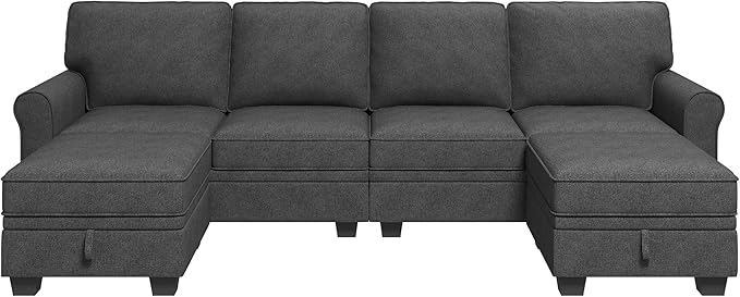 HONBAY Sectional Sofa with Storage Seat U Shaped Couch with Reversible Chaise Convertible Sectional Couches for Living RoomDark Grey