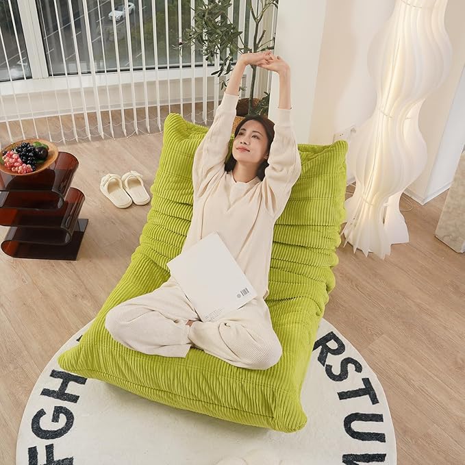 N&ampV Fireside Chair Mid Century Armless Floor Sofa Soft Premium Corduroy Floor Lounge Chair Foam Sofa Accent Chair for Living Room Bedroom and Office Lime