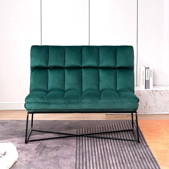 MCombo Loveseat Sofa Couch Mid-Century Velvet Armless Settee 2-Seater Upholstered Bench for Living Room Bedroom 4018 (Green)