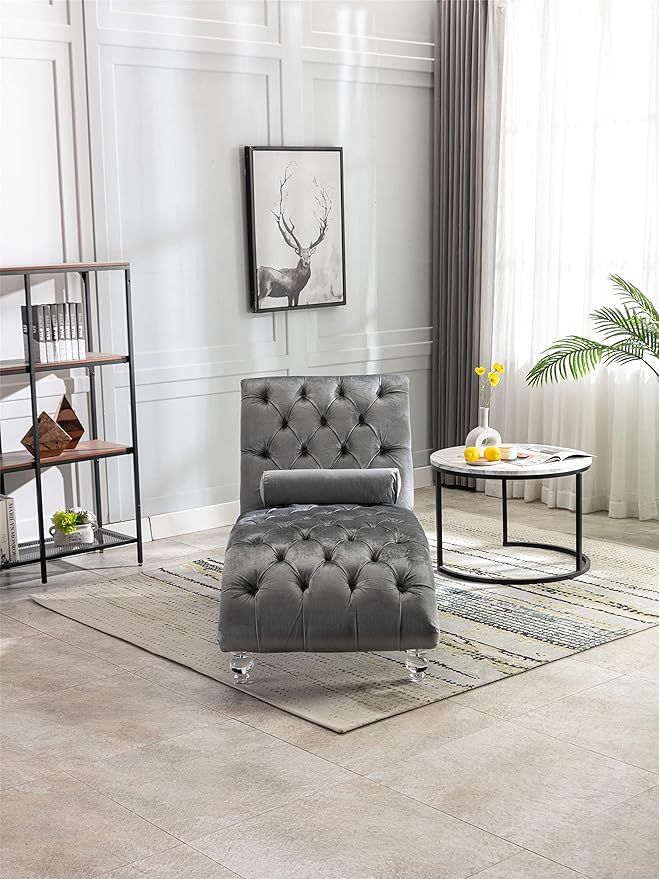 Leisure Velvet Concubine Sofa Accent Sofa Chaise Reclining Lounger Barrel Sofa with Acrylic Feet (Sliver)