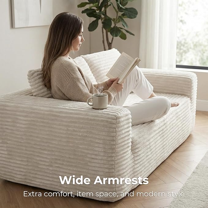 LIKIMIO 71 Boneless Loveseat Sofa in a BoxCorduroy Deep Seat Cloud Couch No Assembly Required Space-Saving Design for Compact Living Room Apartment Home Office Beige
