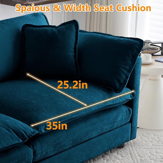 76.7 Chenille Modular Sectional Sofa Comfy Cloud Couch Sectional Sofa Modern Deep Seat Loveseat Sofa for Living Room Bedroom Apartment (Blue 76.7Inch-L Shape)