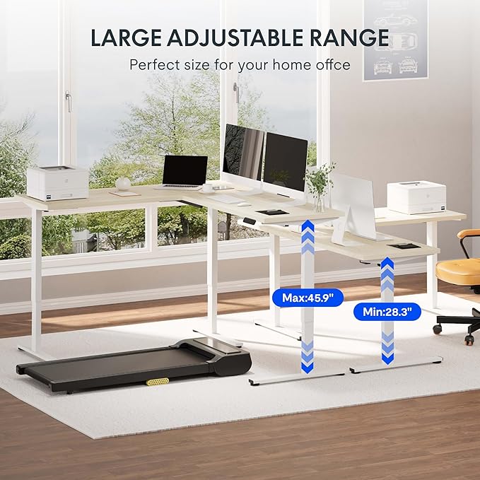 FLEXISPOT L Shaped Standing Desk 71 x 63 Inch Electric Height Adjustable Corner Desk Sit Stand Computer Workstation Preset Controller Home Office White Frame with Maple Top