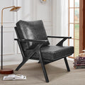 Mid-Century Modern Accent Chairs PU Leather Fabric Thicker Upholstered Armchair 1PCS for Bedroom Living Room-Black