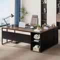 Tribesigns 71 inch Executive Desk L Shaped Desk with Cabinet Storage Executive Office Desk with Shelves Business Furniture Workstation for Home Office Black and Brown