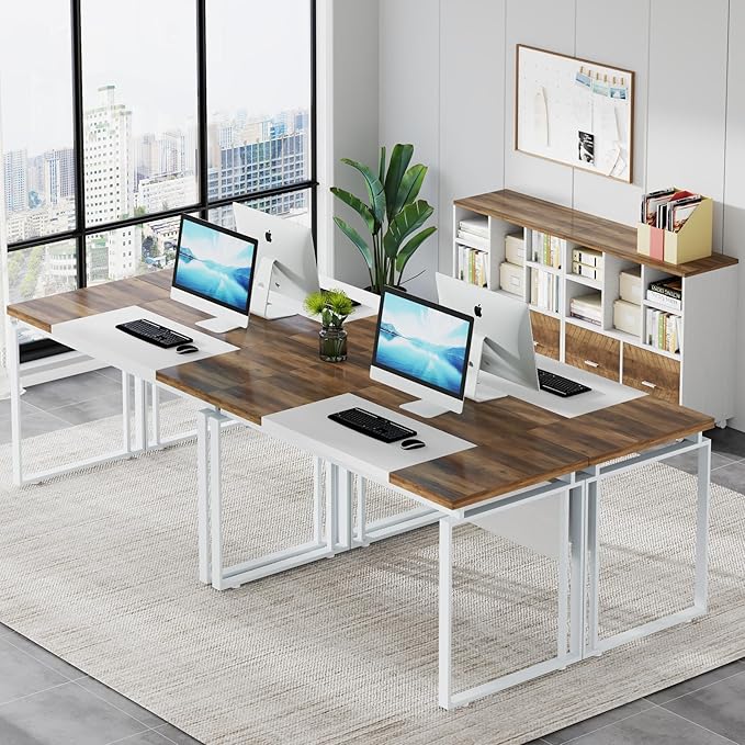 Tribesigns 63 Computer Desk Home Office Desk Writing Table for Workstation Modern Executive Desk with Sturdy Legs (Only Table) (Oak Karo &amp White)