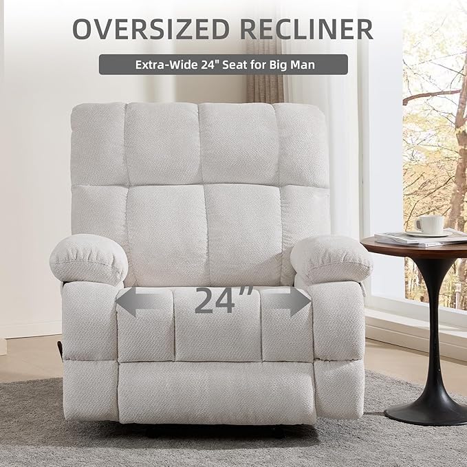 Oversized Rocker Recliner Chair Overstuffed Extra Wide Manual Rocking Recliner Adults Chair for Big Man Reclining Sofa Chairs for Living Room Beige