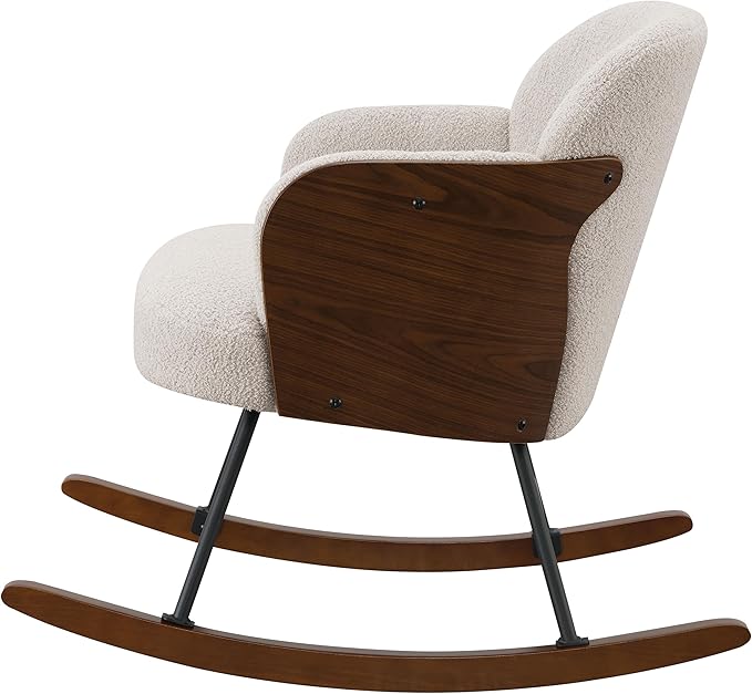 Coaster Home Furnishings - Paige - Wood - Upholstered Rocking Chair with Boucle Fabric Metal Legs and Foam Seat - Living Room or Nursery - Beige - 602625