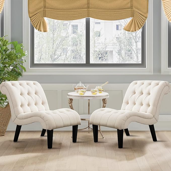 Awonde Modern Accent Chair Armless Bedroom Living Room Chairs Upholstered Leisure Lounge Chair Side Chairs for Office Club Guest Ivory Linen