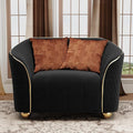 1-Piece Luxury Velvet Sofa Set for Living Room Elegant Design with Diamond-Stitched Armrests &amp Gold Trim Modern Black Couch Set with Golden Metal Legs (Black 1 Seater)