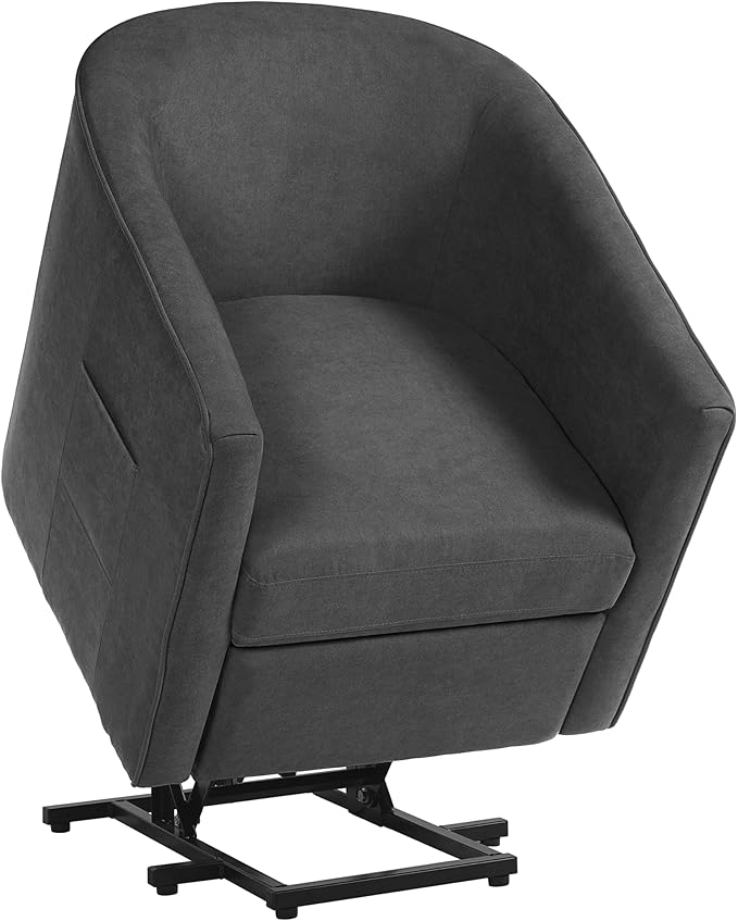 Power Lift Recliner Chair for Seniors Barrel Shape Recliner Chair with Footrest and Side Pocket Curved Armrests Lift Assist Lounge Chair Electric Lift Chair for Living Room (Dark Gray12)