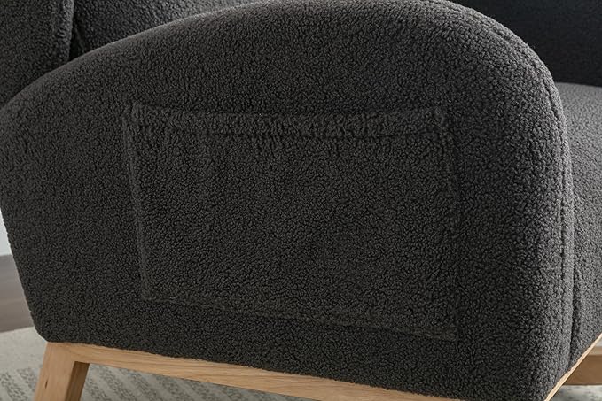 Teddy Rocking Chair Dark Gray Fabric Armchair with Wooden Legs for Living Room Bedroom