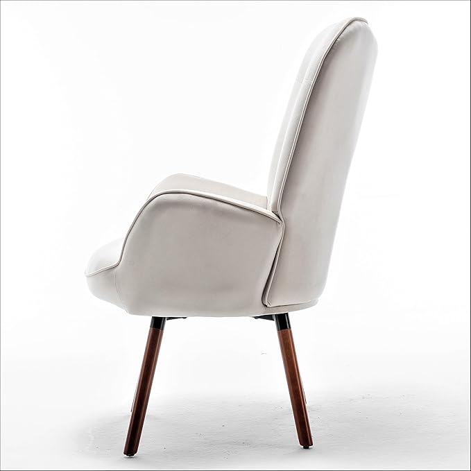 Chic Accent Arm Chairs for Living Room Bedroom or Home Office Button-Tufted Midcentury Armchair with Wingback Design and Splayed Legs Ivory