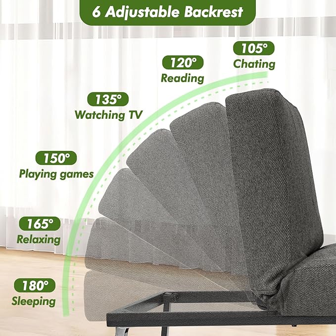 Sleeper Chair Bed Upgrade 4-in-1 to 5-in-1 Convertible Multi-fuction Sofa Chair w/Adjustable Backrest Assembly-Free Linen Folding Sofa Ottoman Bed for Living Room Apartment (Dark Grey)