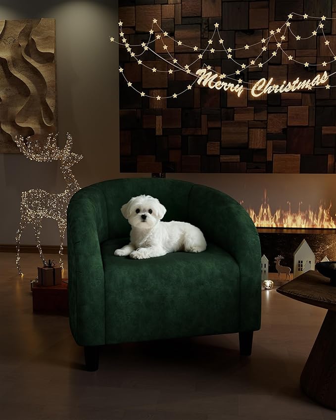 GAOMON Accent Barrel Chair Furry Sherpa Chairs with Soft Padded Armrest Boucle Club Chair with Cozy Soft Padded for Living Room Bedroom Reception Room Office (Green)