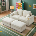 70.8 W Luxurious Corduroy Loveseat with Ottomans - Plush and Cozy Modular Sectional Sofa Set with Pillows Rack for Cozy Reading Compact Living Room (Beige &amp Two Seats)
