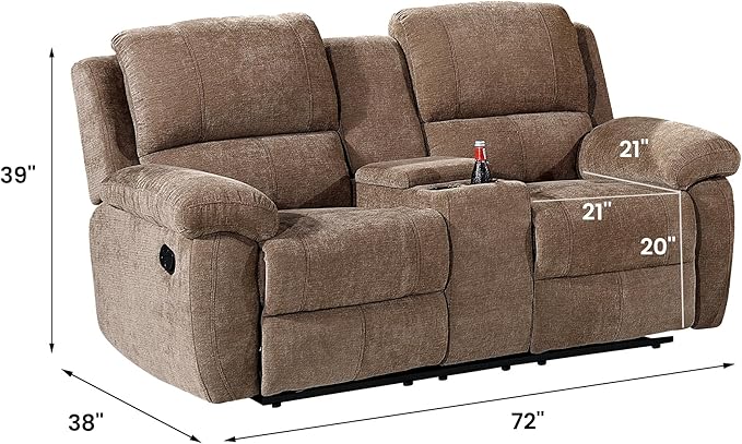 Betsy Furniture Modern Fabric Recliner Sofa Set Couch Loveseat w/Console Recliner 8093 (Khaki Loveseat)