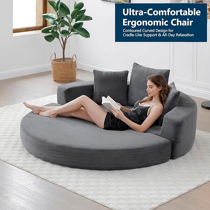 67 Round Convertible Folding Sofa Bed Boneless Couch Loveseat Floor Sleeper Chaise Lounge for Living Room Apartment Dorm Small Spaces Gray